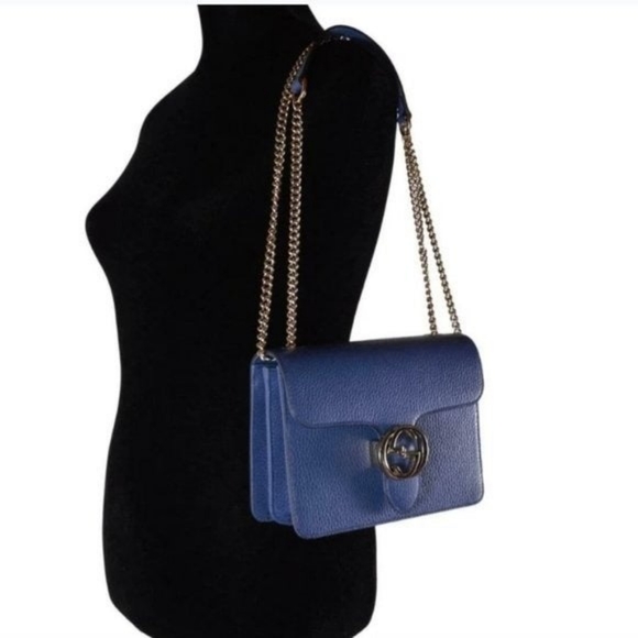 GUCCI Dollar Calfskin Medium Interlocking G light gold chain Shoulder - Picture 3 of 16